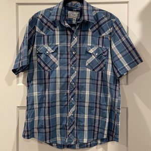 Vintage ATB Authentic Western Wear Pearl Snap Blue Plaid Men's Shirt Size 17